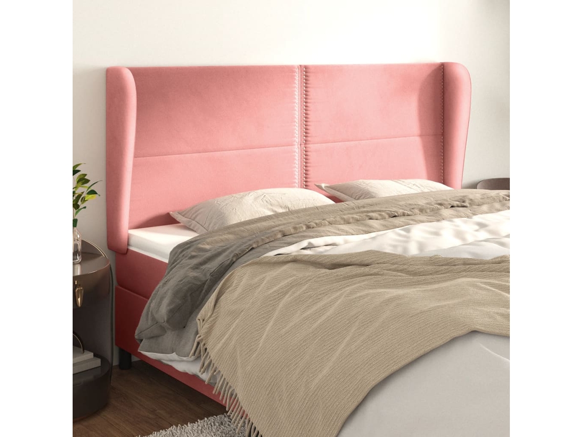 Cabecero Con Orejas De Terciopelo Rosa 163x23x118/128 Cm