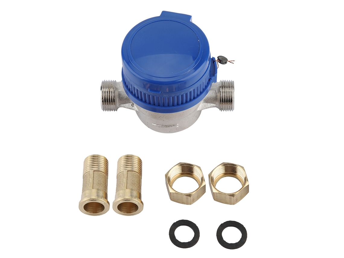 Medidor de agua mecánico de 15 mm (1/2"), caudalímetro de 1,5 m³/h, rango de temperatura de funcionamiento: 0-40 ℃