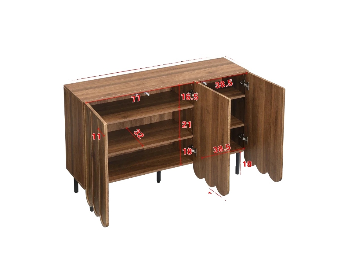 Aparador de madera, estantes ajustables, diseño minimalista, tal como se muestra en la imagen.