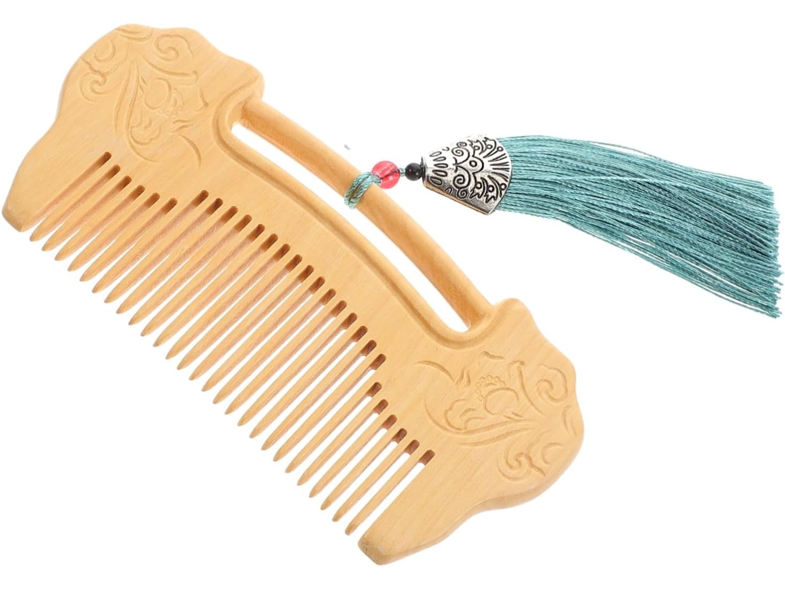 Pente De Madeira Natural Com Dentes Finos Para Cabelo E Barba, Massagem Capilar, Madeira Polida.