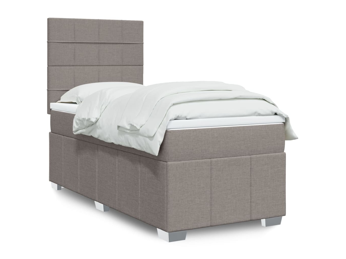 Cama Box Spring Con Colchón Tela Gris Taupe 100x200 Cm