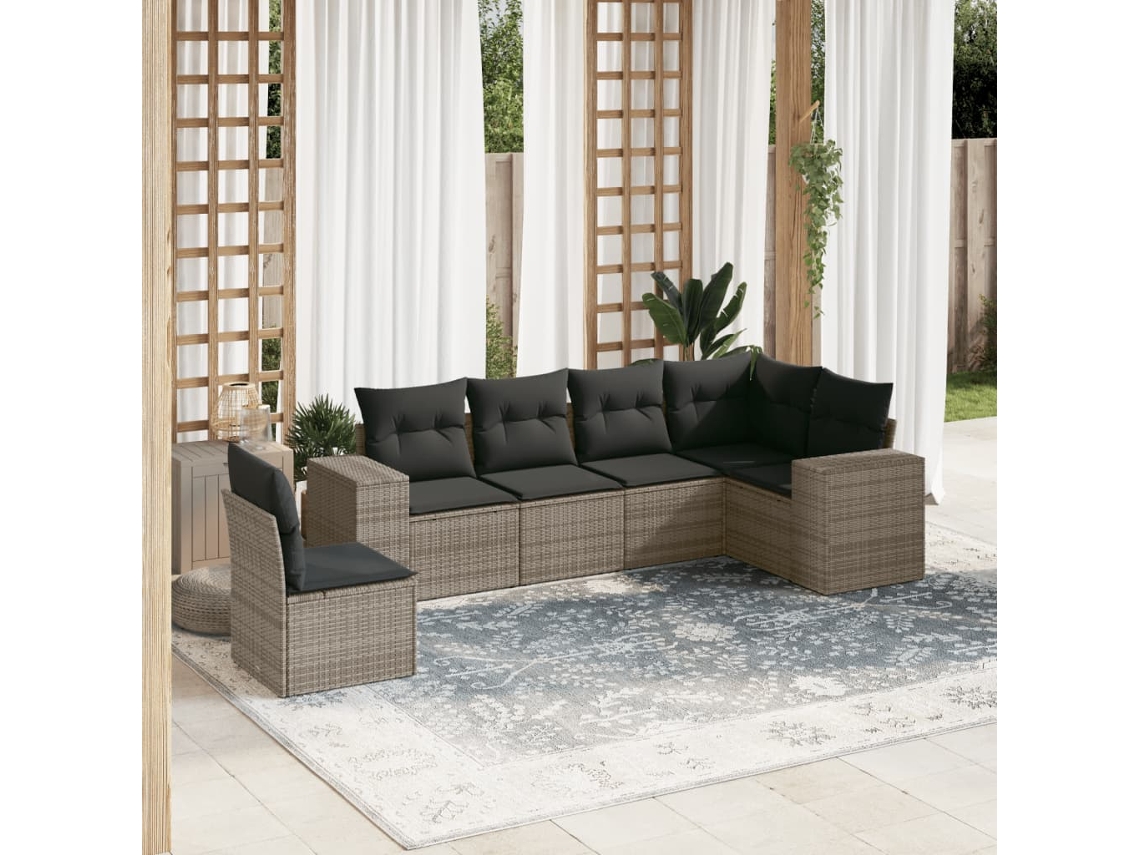 Conjunto de sofá de jardín de 6 piezas con cojines de mimbre gris, Dkd Home Decor