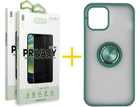Kit Carcasa y Protector Cristal 2X Privacy Iphone 12«12 Pro Accetel Gel Bumper Verde