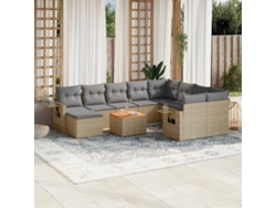 Conjunto de sofá de jardín de 11 piezas con cojines en mimbre beige mixto de DKD Home Decor