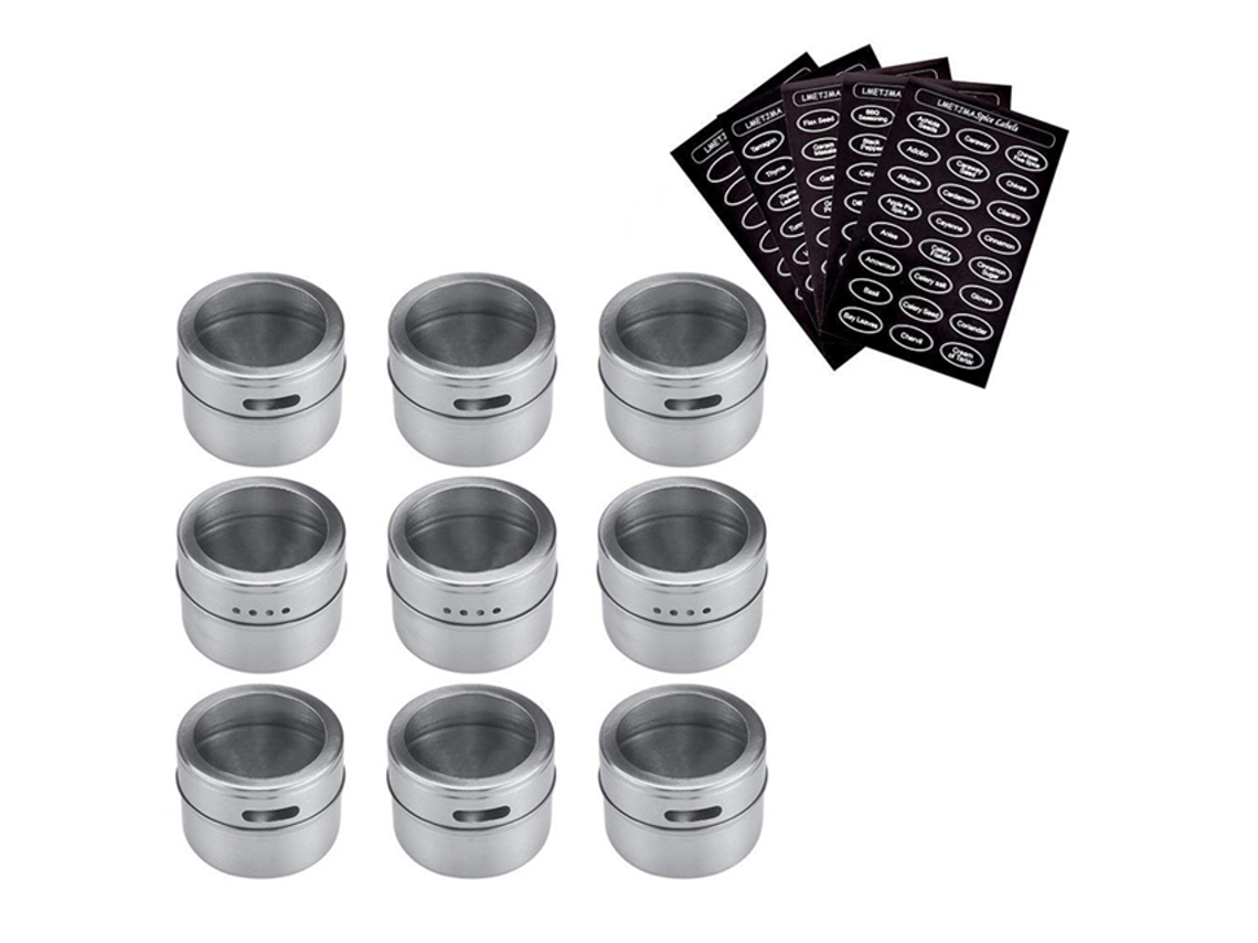 (9 Piezas) Juego De Botellas De Condimentos Magnéticas De Acero Inoxidable, Con Etiquetas, Almacenamiento Ecológico.