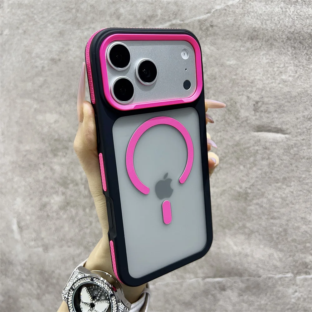 (iphone 16, Rosa) Funda Magnética Mate Para Teléfono, Apta Para Iphone, Carcasa Rígida Semitransparente A Prueba De Golpes.