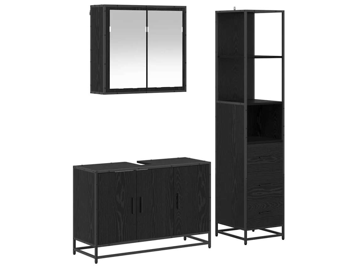 Conjunto de muebles de baño con puerta, 3 piezas, roble negro, MAISON EXCLUSIVE