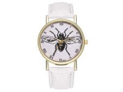 Reloj De Pulsera Para Parejas Con Estampado De Insectos, Correa De Cuero Moderna Y Movimiento De Cuarzo Blanco.