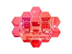 Pegatinas acrílicas hexagonales 3D con efecto espejo, 80x70x40 mm, 12 unidades.