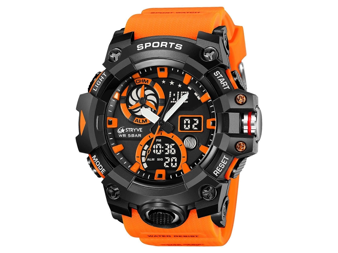Reloj deportivo multifuncional Stryve S8027 con cronógrafo y doble pantalla luminosa para estudiantes.