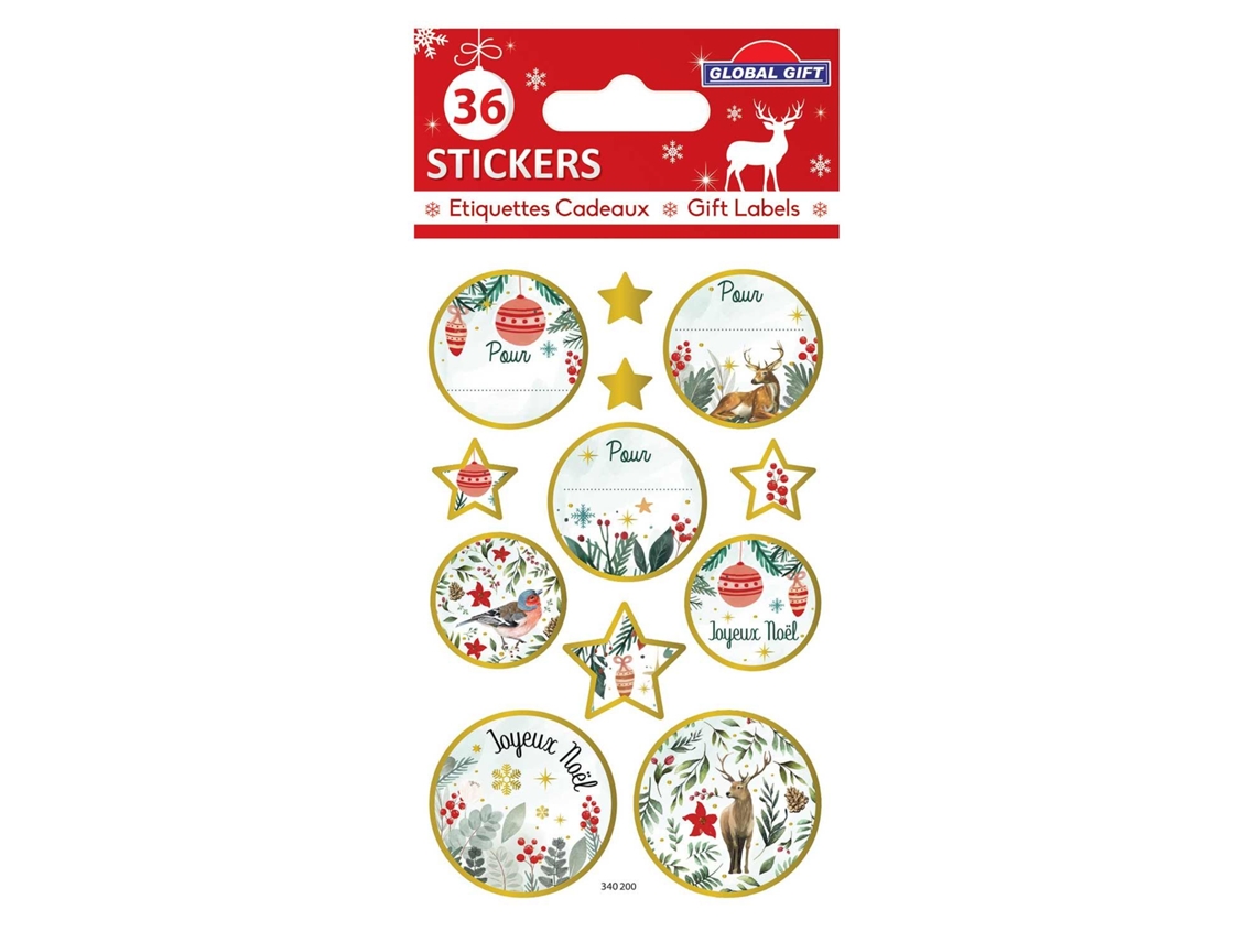 36 Pegatinas GLOBAL GIFT navideños - dorados