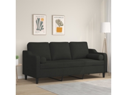 Sofá De 3 Plazas Con Cojines Tela Negro 180 Cm