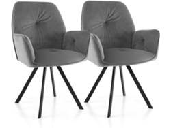Juego de 2 Sillas de Terciopelo Giratorio con Respaldo, Brazos Ergonómicos, para Dormitorio, Oficina, 63 cm x 59 cm x 87 cm Gris COSTWAY