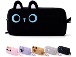 Estuche para lápices con diseño de dibujos animados, gran capacidad, bordado con estampado animal – 1 pieza, color negro Hexinyigjly