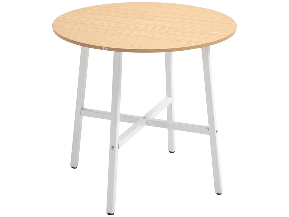 Mesa De Comedor Redonda Moderna Para 4 Personas, Patas De Acero Blanco Natural, Ø80