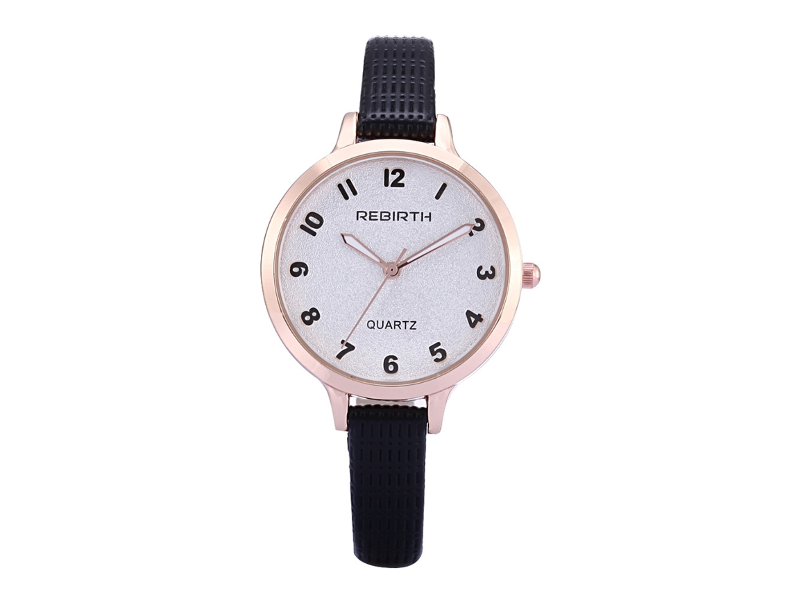 Reloj De Pulsera Rebirth Para Mujer, De Piel Sintética, Con Números Arábigos, Movimiento De Cuarzo, Resistente Al Agua, Color Negro.