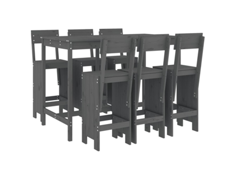 Conjunto 7 de mesa y taburetes altos jardín VIDAXL madera pino gris