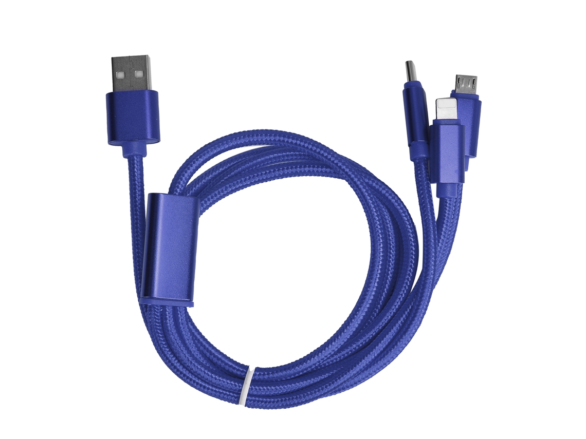 Cable De Carga Rápida Trenzado De Nailon 3 En 1 Para Puertos Ios/type C/micro Usb Azul
