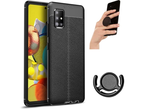 Carcasa, Popsocket y Soporte Samsung A51 5G Rugged Leather Negro