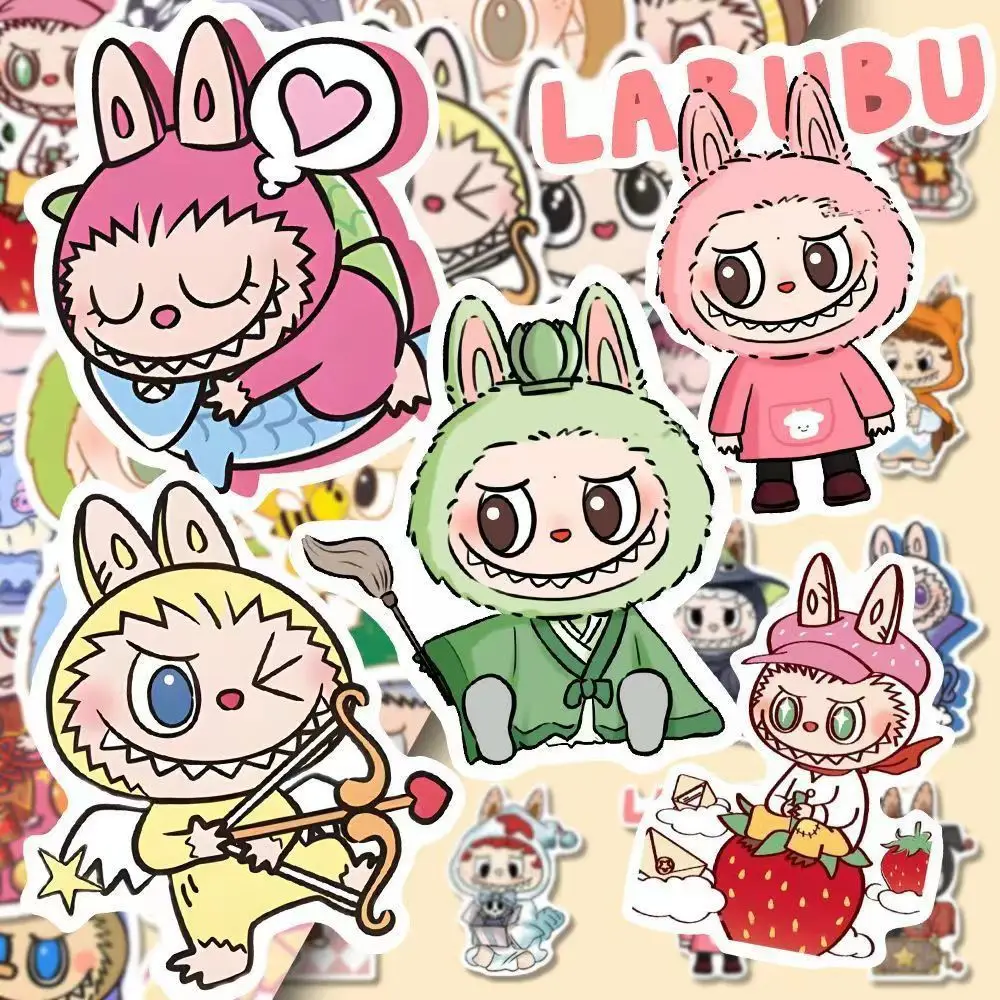 80 pegatinas de dibujos animados de Labubu, calcomanías kawaii impermeables para niños, portátiles, patinetas, botellas y motocicletas. Viewleaf