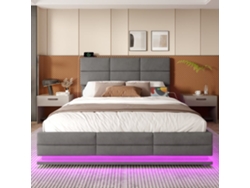 Cama Tapizada 180x200 Cm, Cabecero Ajustable, Usb/type-c, Led Ambiente, Hidráulica, Almacenaje Xxl, Gris
