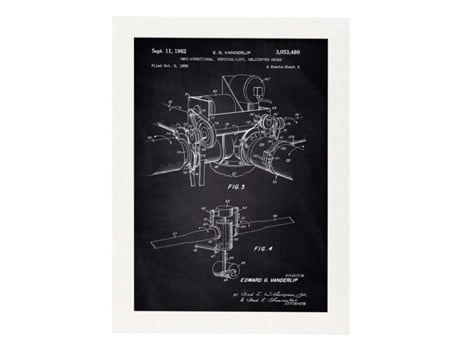 Póster NACNIC con Patente de Dron Helicoptero 2. con Diseño de Patente Antigua