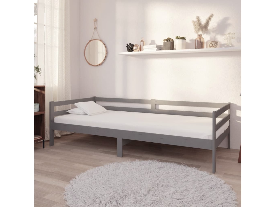 Sofá Cama con Colchón Madera de Pino Macizo Gris (90x200 cm)