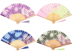 Juego 4 Abanicos Plegables, Abanico Chino, Mano Retro Vintage, Tela Para Mujer,