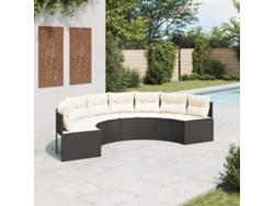 Sofá de jardín semicircular con cojines en mimbre negro, Dkd Home Decor