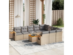 Conjunto de sofá de jardín de 11 piezas con cojines, mimbre sintético beige, DKD Home Decor