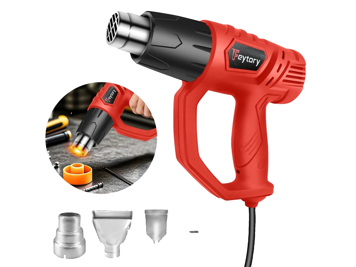 Pistola de calor, control de temperatura dual, diseño ergonómico, roja, 4 boquillas, OEM
