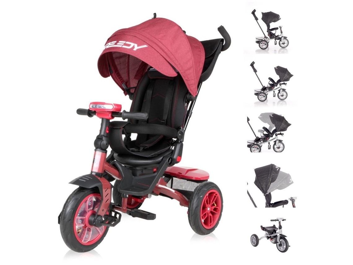 Triciclo Evolutivo Speedy Air Con Ruedas De Goma, Asiento Giratorio 360º Y Capota De Lorelli - Red&amp;black