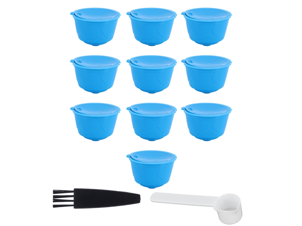 Kit de cápsulas reutilizables de café Dolce Gusto con filtro, cuchara y cepillo (10 cápsulas azules, 1 cuchara, 1 cepillo)