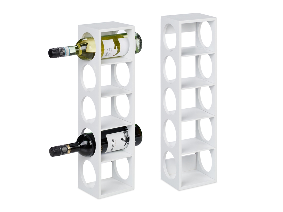 Relaxdays Pack 2 Botelleros Vino Bambú, Estanterías 5 Botellas Tinto, 53 X 14 X 12cm, Vertical, De Pie, Vinoteca, Blanco