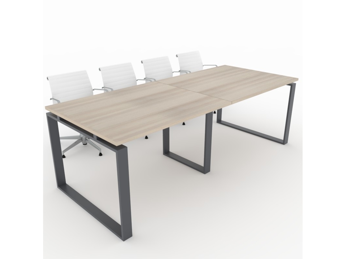 Mesa de Reuniones, hogar y Oficinas. Estructura metálica Cerrada color Grafito, Tablero melamina color Haya. (240x100). Fabricado en España. OFICIT