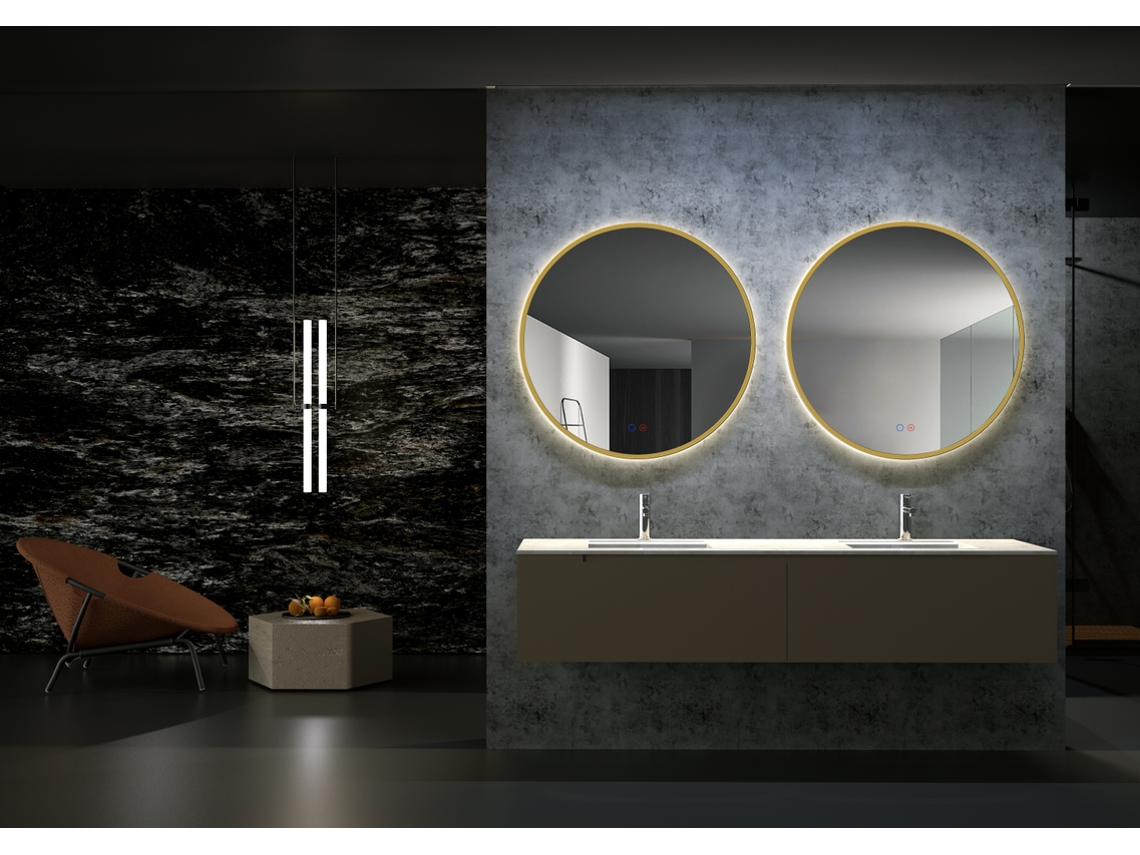 Espejo con luz led redondo sensor on/off, anti-vaho marco oro mate 60cm MICE COLLECTION