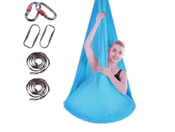 Hamaca de yoga de 400 x 280 cm con correa de extensión y cierre (azul cielo)