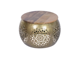 Mesa Centro Hierro Mango Tallado Dorado 59x59x40cm