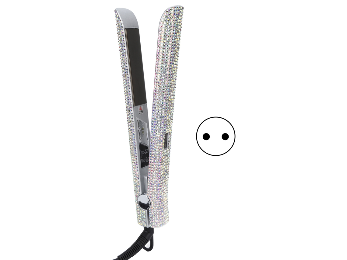 Prancha de cabelo elétrica 2 em 1 150W com strass, visor LCD, temperatura ajustável, plugue europeu 220V (modelo 2026)