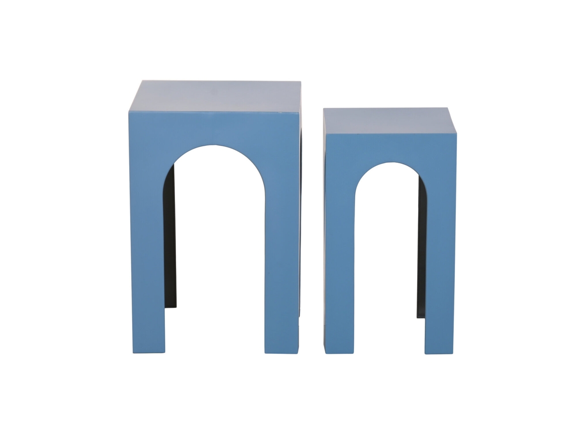 Set 2 Mesita Auxiliar Metal Arco Azul 40x40x58cm