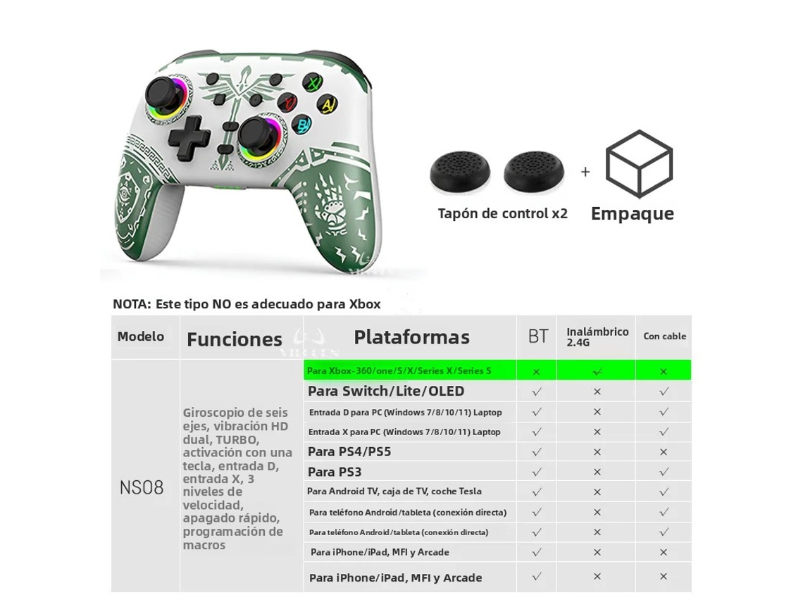 (estilo 2 Verde) Controlador De Juego Inalámbrico Con Función De Vibración, Incluye Pegatinas Antideslizantes Para Hacer Tú Mismo.