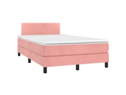 Cama Box Spring Con Colchón Y Led Terciopelo Rosa 120x190 Cm