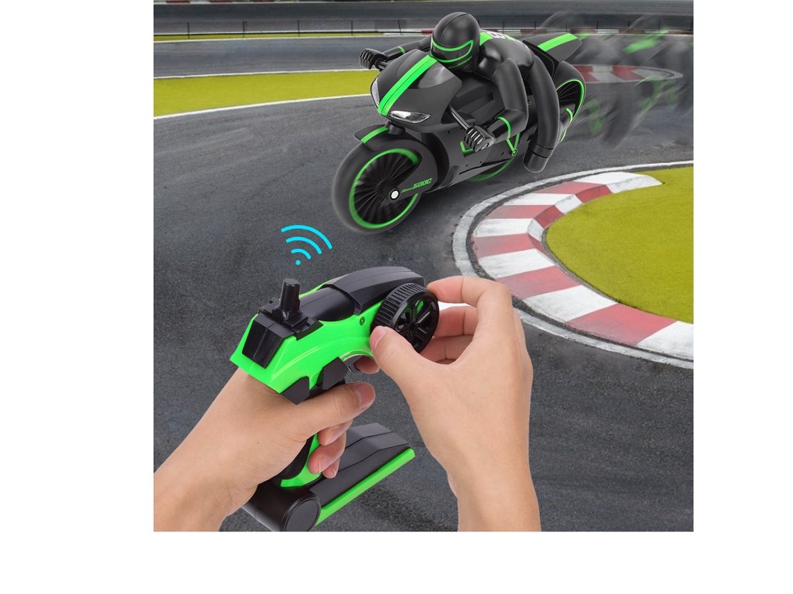 Moto Eléctrica De Juguete Con Control Remoto De 2,4 Ghz Con Luces, 4 Canales, Color Verde Claro.