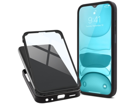Funda MOOZY 360 para Samsung A22 5G - Funda transparente con borde negro, protección frontal y trasera de cuerpo completo con protector de pantalla...