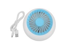 Ventilador portátil recargable por USB para uso en interiores y exteriores.