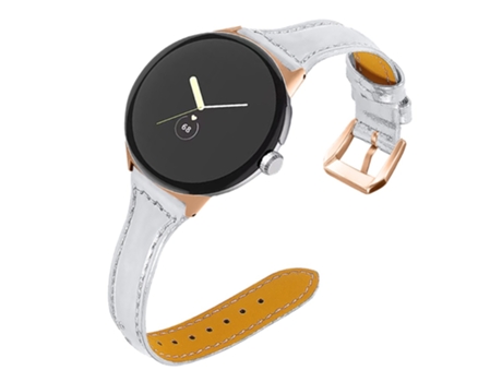 Correa de piel auténtica liberación rápida 20mm con conector de oro rosa para Google Pixel Watch - plata