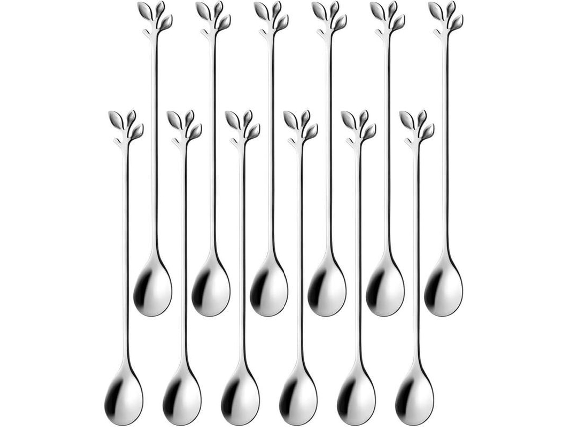 Rebe - Juego de 12 cucharas largas de 19 cm de acero inoxidable con hoja negra para té frío, cócteles y mesa. Aptas para lavavajillas.