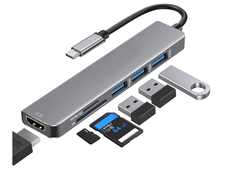 Adaptador USB C 4K Hdim Tarjeta SD 6 en 1 para Hub USB C Adaptador USB-C USB 3.0 USB 2.0 y Lector de Tarjetas Micro Sd/Sd Gris