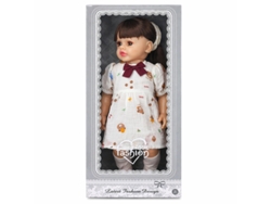Boneca Em Pé Fashion Girl - Vestido Branco Com Desenhos Bk Tx065001 Multicores