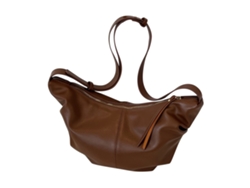 Bolso Bandolera Grande De Color Marrón Claro Con Forma De Media Luna, Confeccionado En Piel Sintética Lisa.